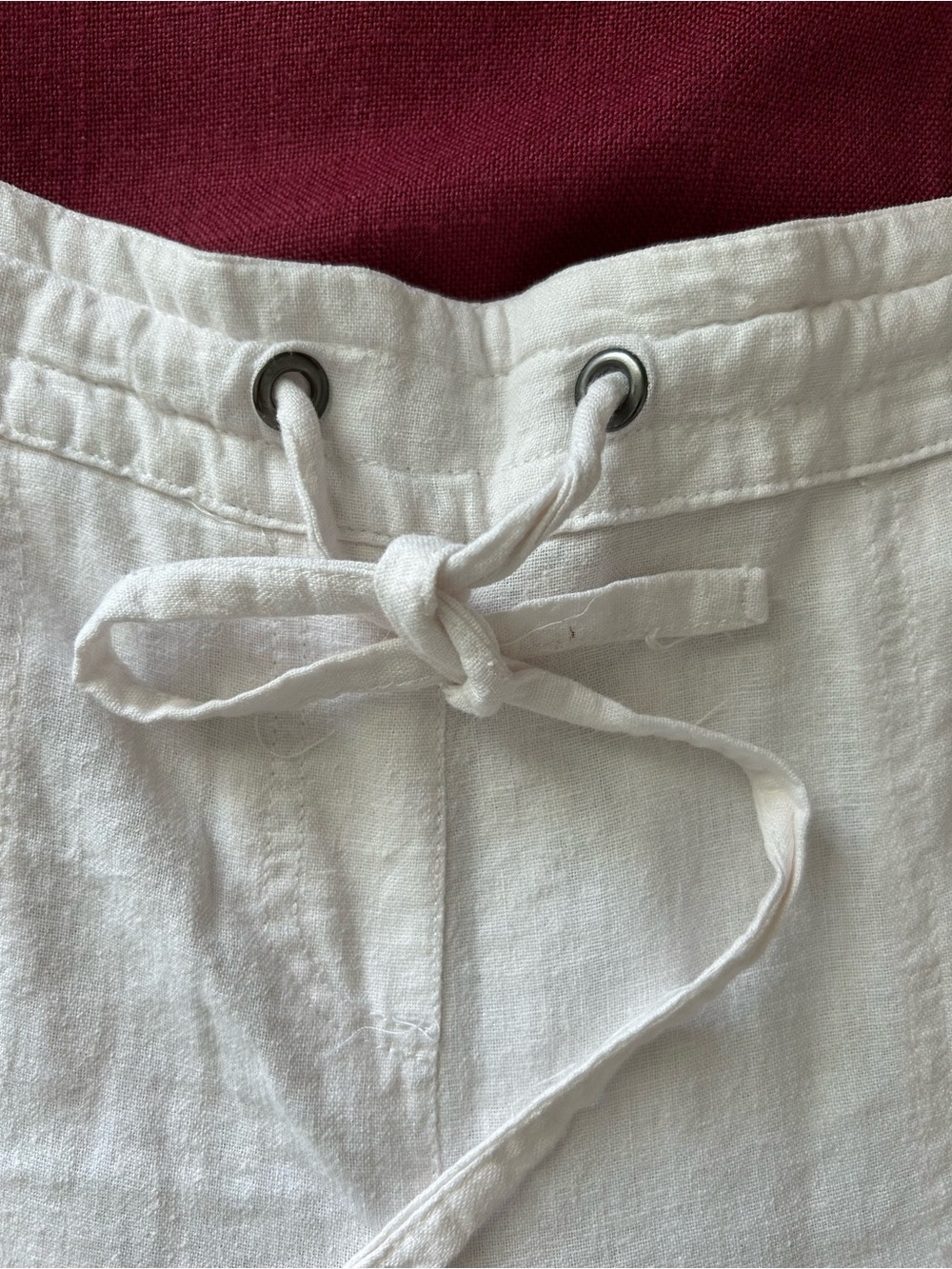 White Linen Drawstring Pants - Picture 2 of 9